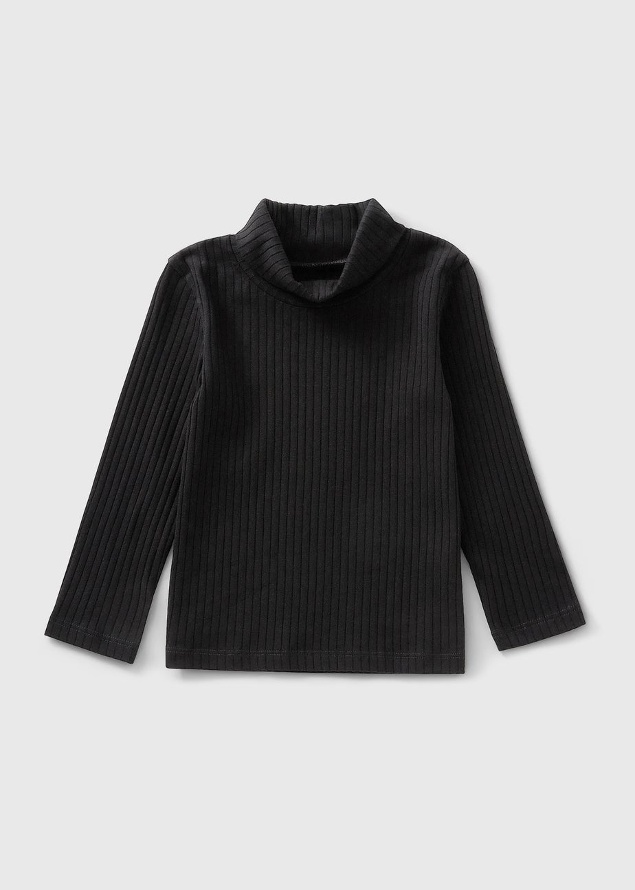 Girls Black Ribbed Roll Neck Top (1-7yrs)