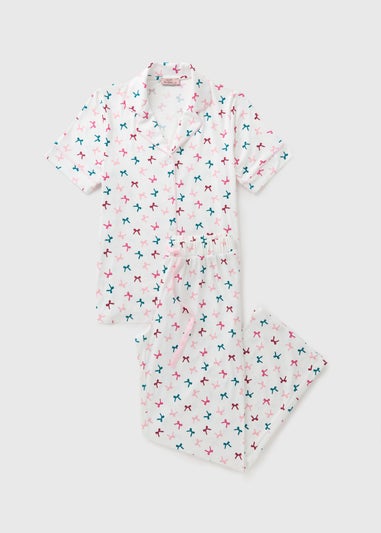 Cream Bow Traditional Pyjama Set