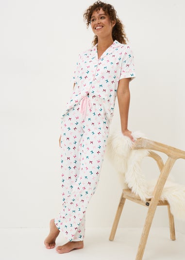 Cream Bow Traditional Pyjama Set