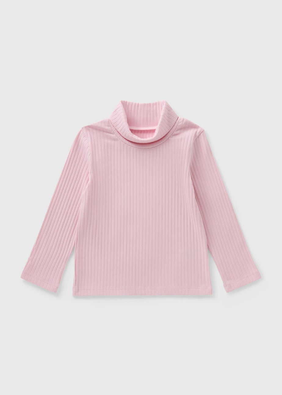 Girls Pink Ribbed Long Sleeve Top (1-7yrs)