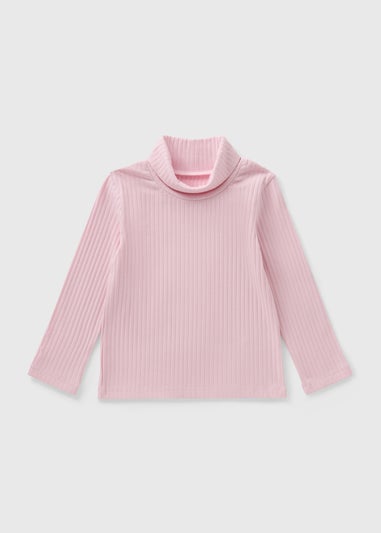 Girls Pink Ribbed Long Sleeve Top (1-7yrs)