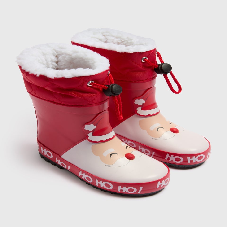 Kids Red Santa Warm Lined Wellies (Younger 4-12)