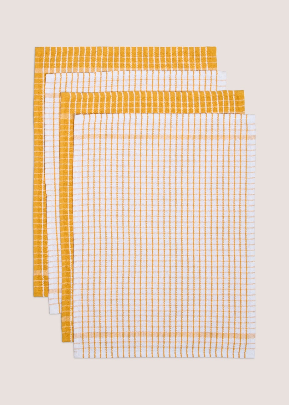 4 Pack Ochre Check Terry Tea Towels