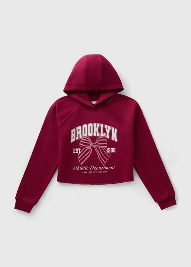 Girls Burgundy Brooklyn Bow Print Hoodie (7-15yrs)