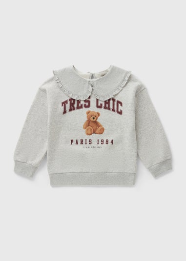 Girls Grey Bear Collared Sweatshirt (7-15yrs)