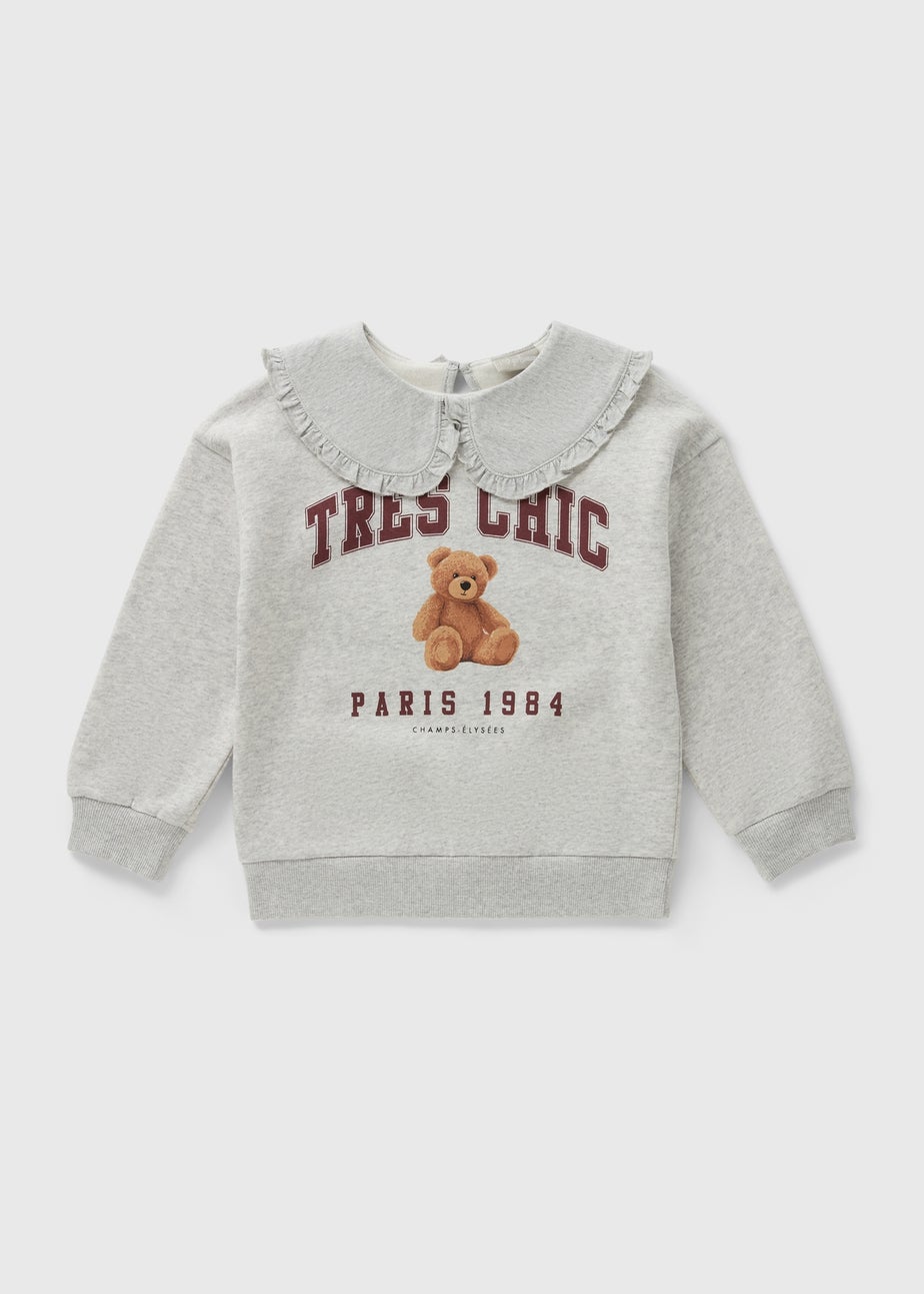 Girls Grey Bear Collared Sweatshirt (7-15yrs)