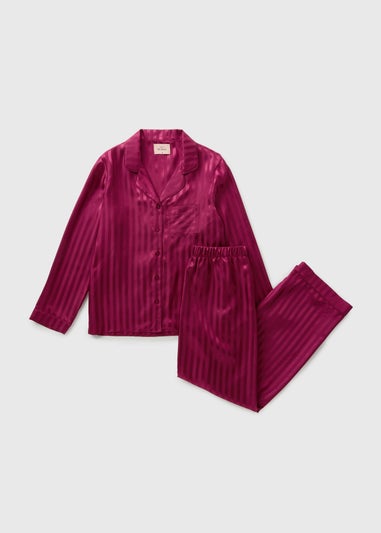 Berry Jacquard Stripe Satin Pyjama Set