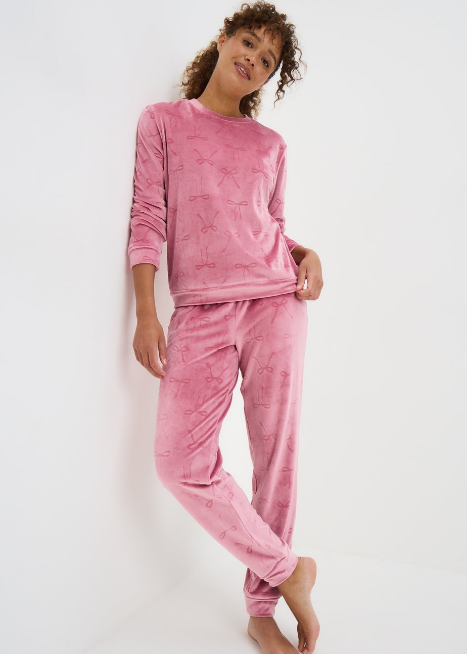 Pink Jacquard Bow Fleece Pyjama Set