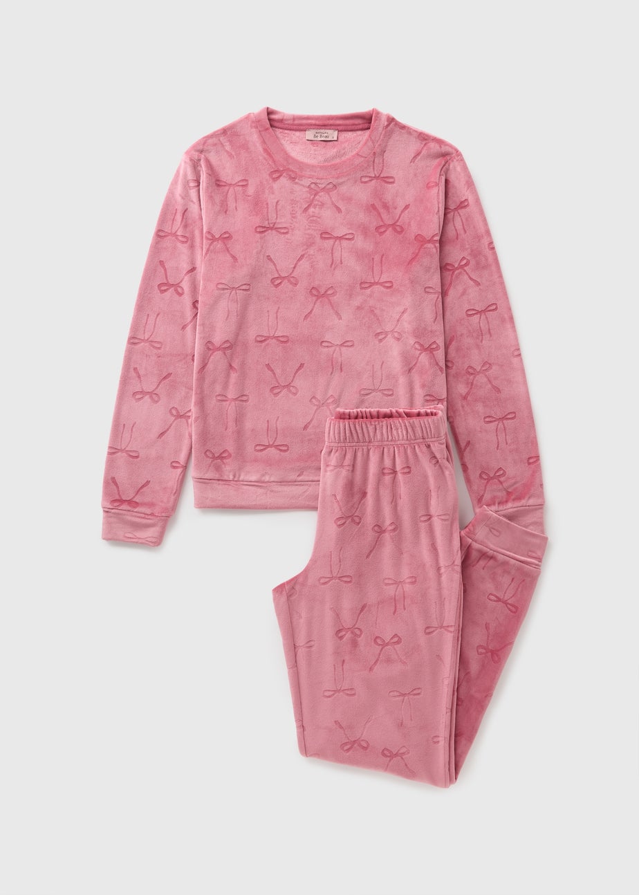 Pink Jacquard Bow Fleece Pyjama Set