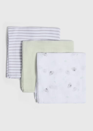 3 Pack Baby Grey Koala Muslin Cloths