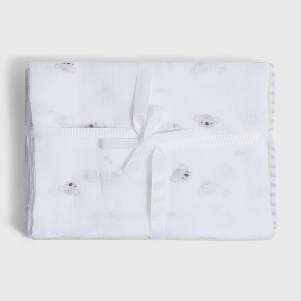 3 Pack Baby Grey Koala Muslin Cloths