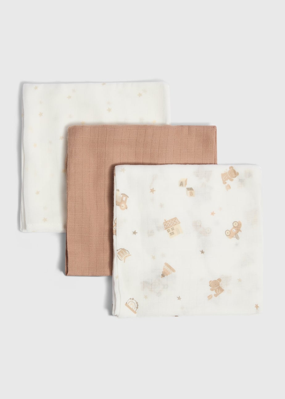3 Pack Baby Beige Toy Muslin Cloths
