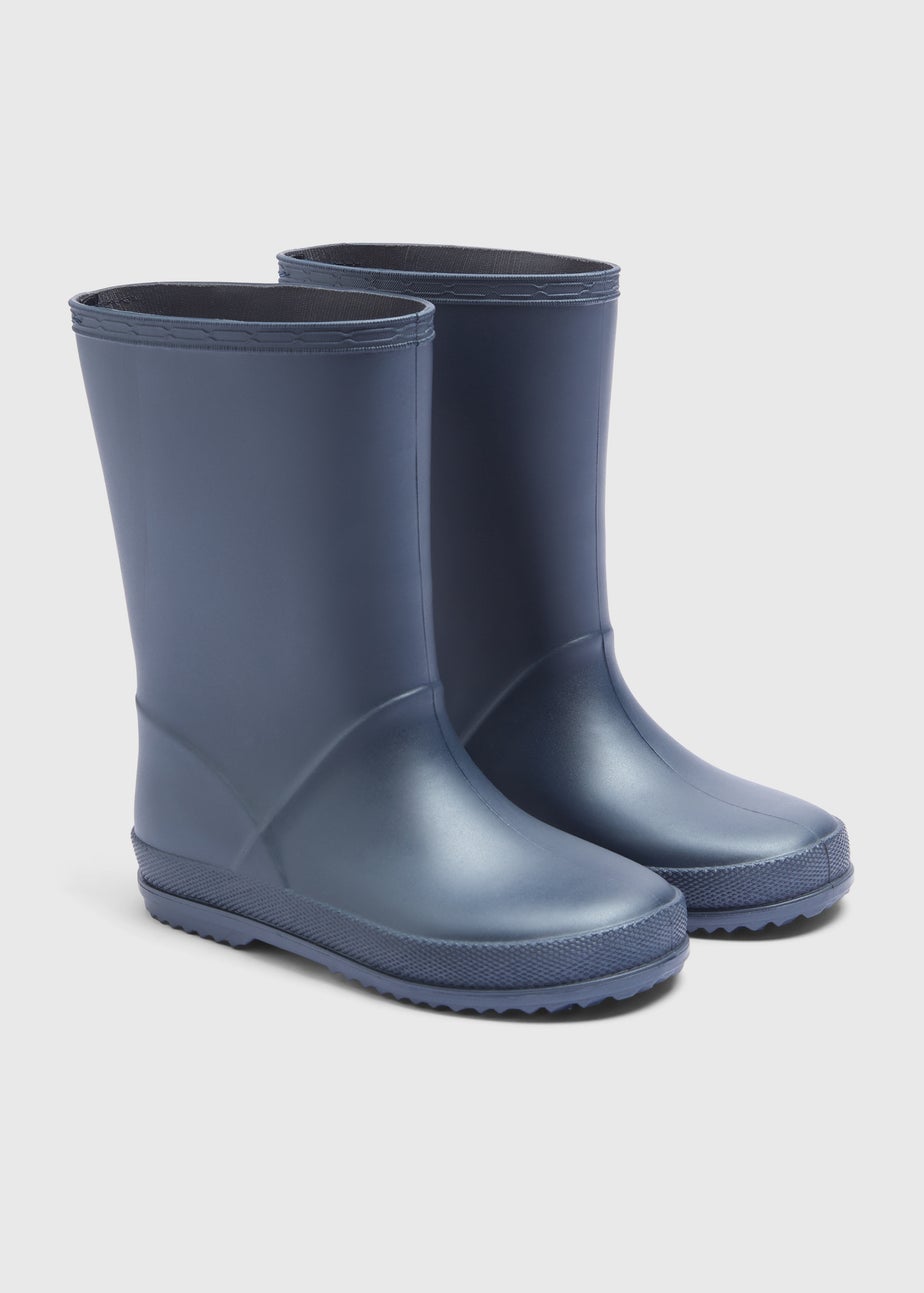 Girls Navy Pearlised Wellies (Younger 10- Older 5)