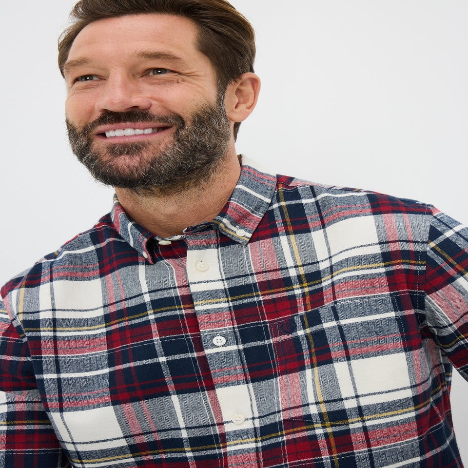Red Brushed Herringbone Check Shirt