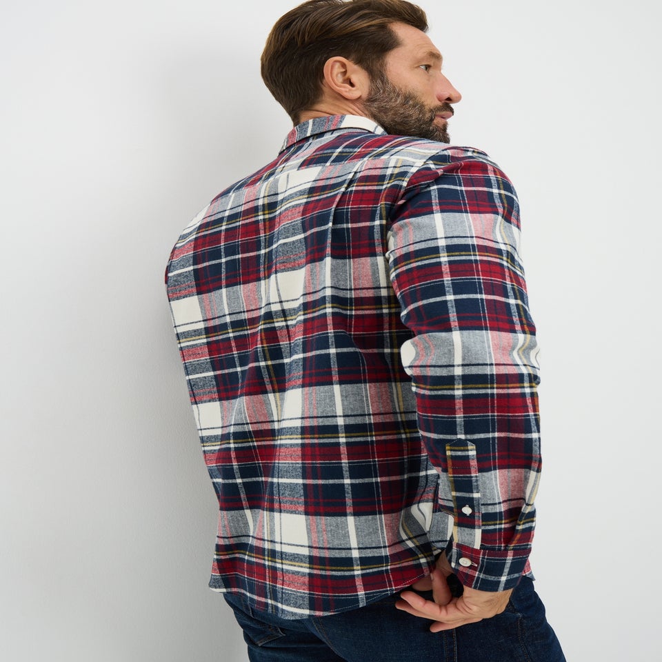 Red Brushed Herringbone Check Shirt