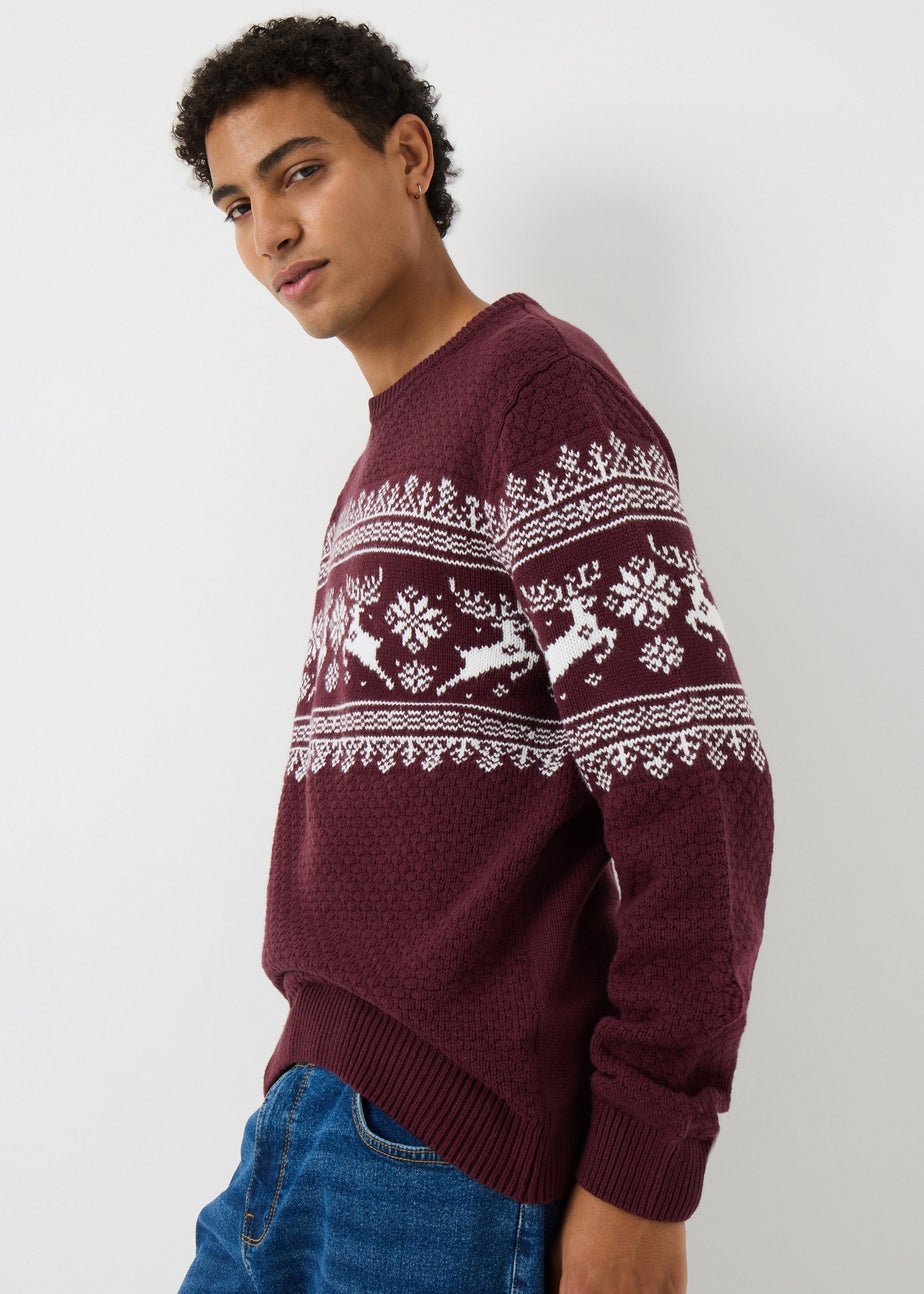 Burgundy Christmas Stag Jumper
