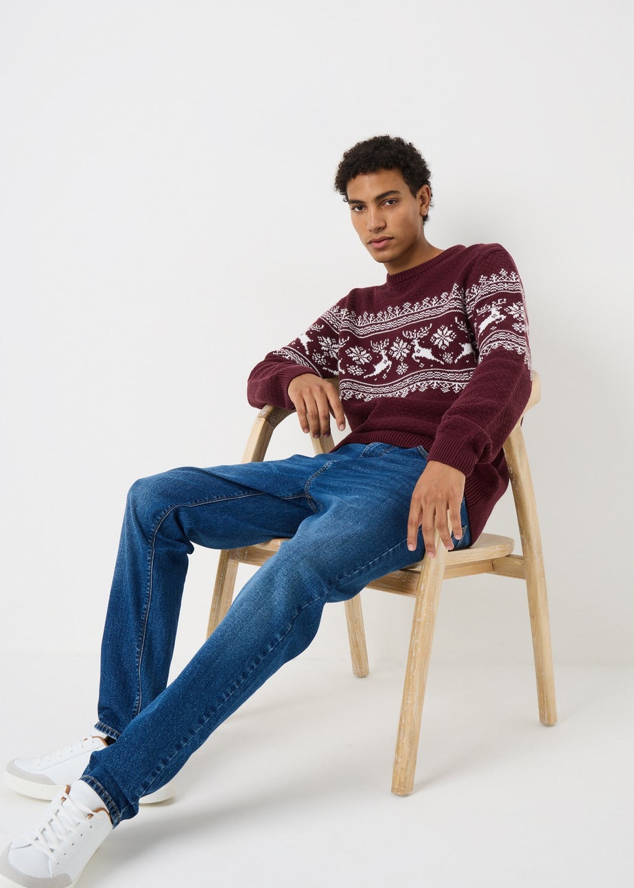 Burgundy Christmas Stag Jumper