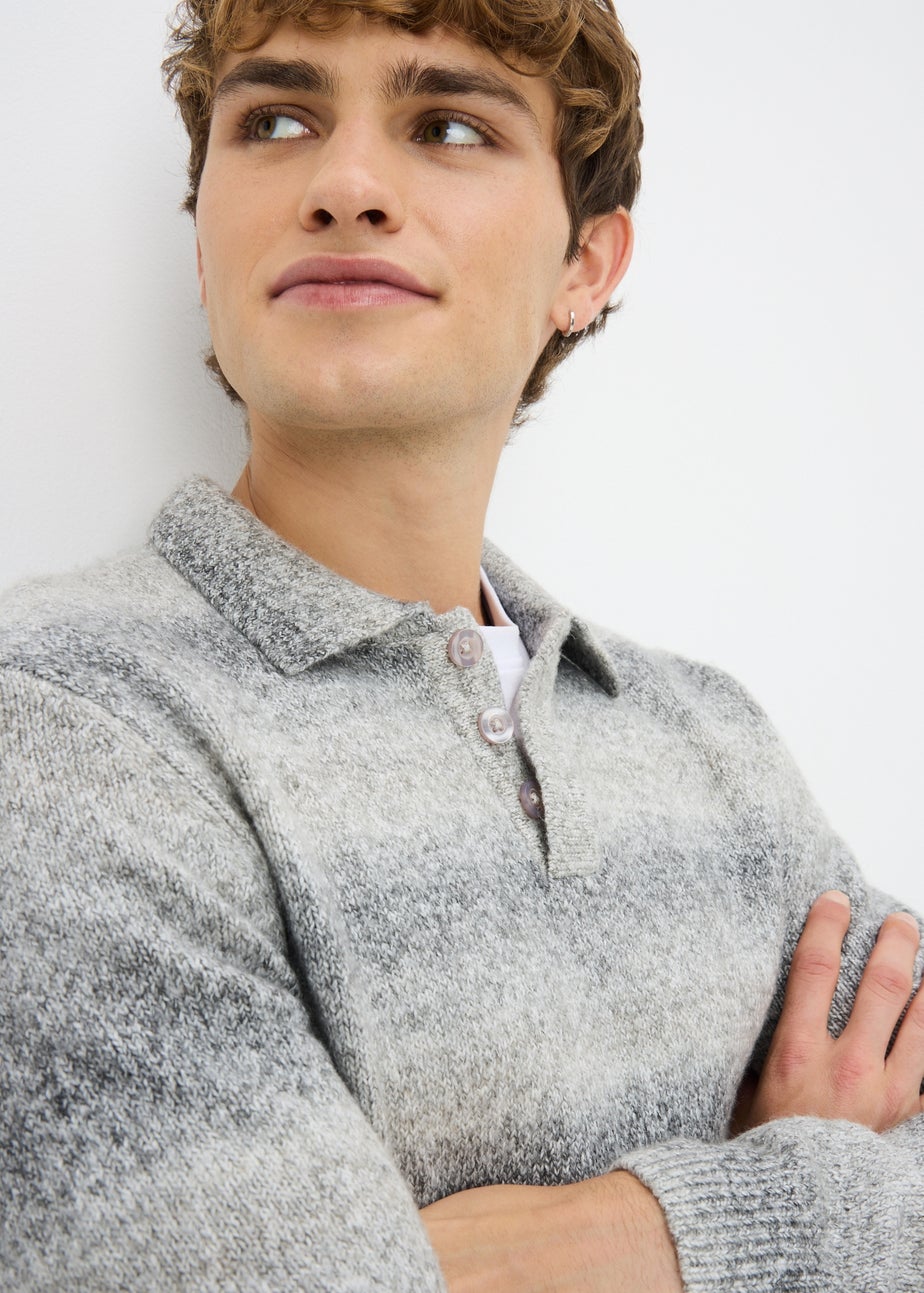 Grey Gradient Long Sleeve Polo Jumper