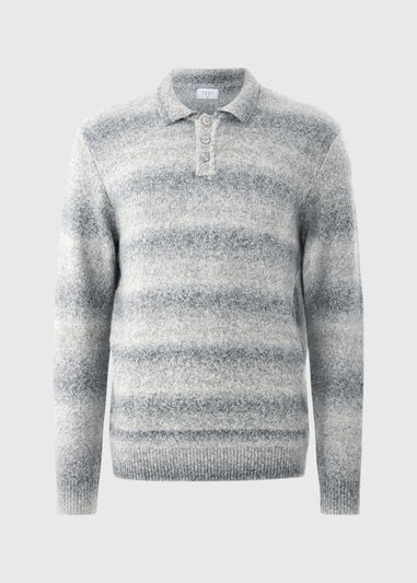 Grey Gradient Long Sleeve Polo Jumper