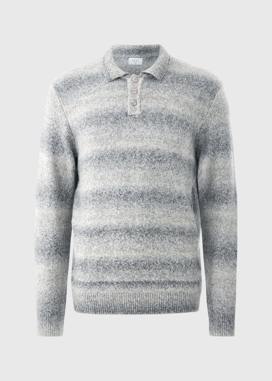 Grey Gradient Long Sleeve Polo Jumper