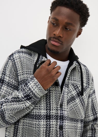 Grey Check Textured Hooded Shacket