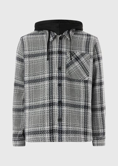 Grey Check Textured Hooded Shacket