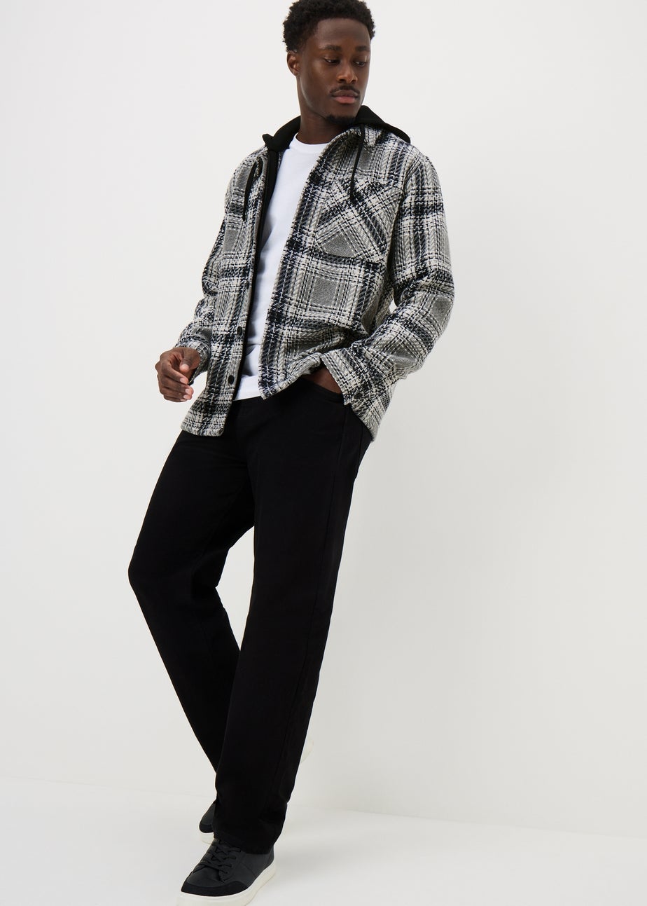 Grey Check Textured Hooded Shacket