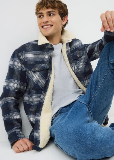 Navy Check Borg Lined Shacket