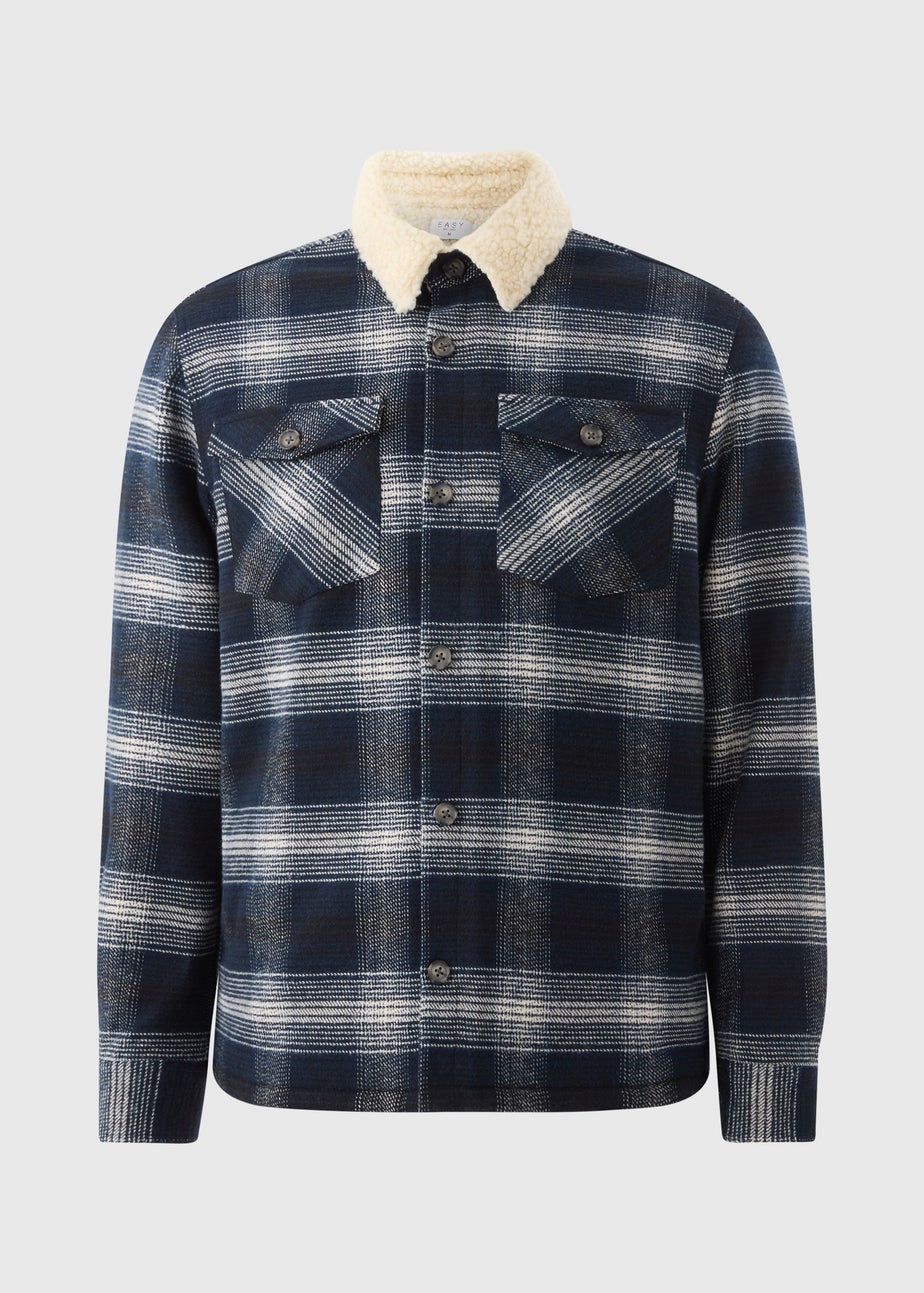 Navy Check Borg Lined Shacket