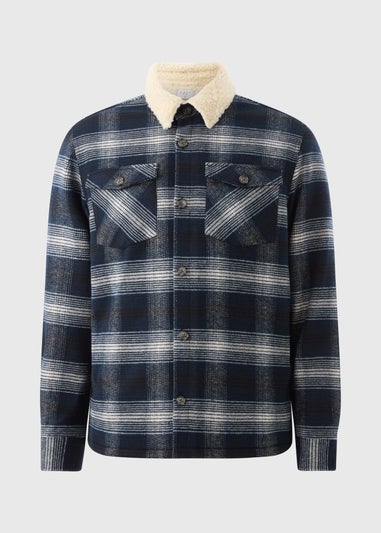 Navy Check Borg Lined Shacket