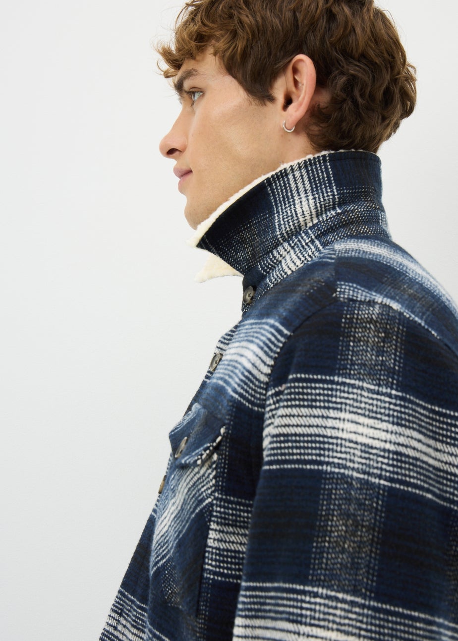 Navy Check Borg Lined Shacket