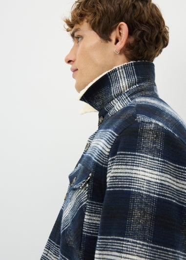Navy Check Borg Lined Shacket