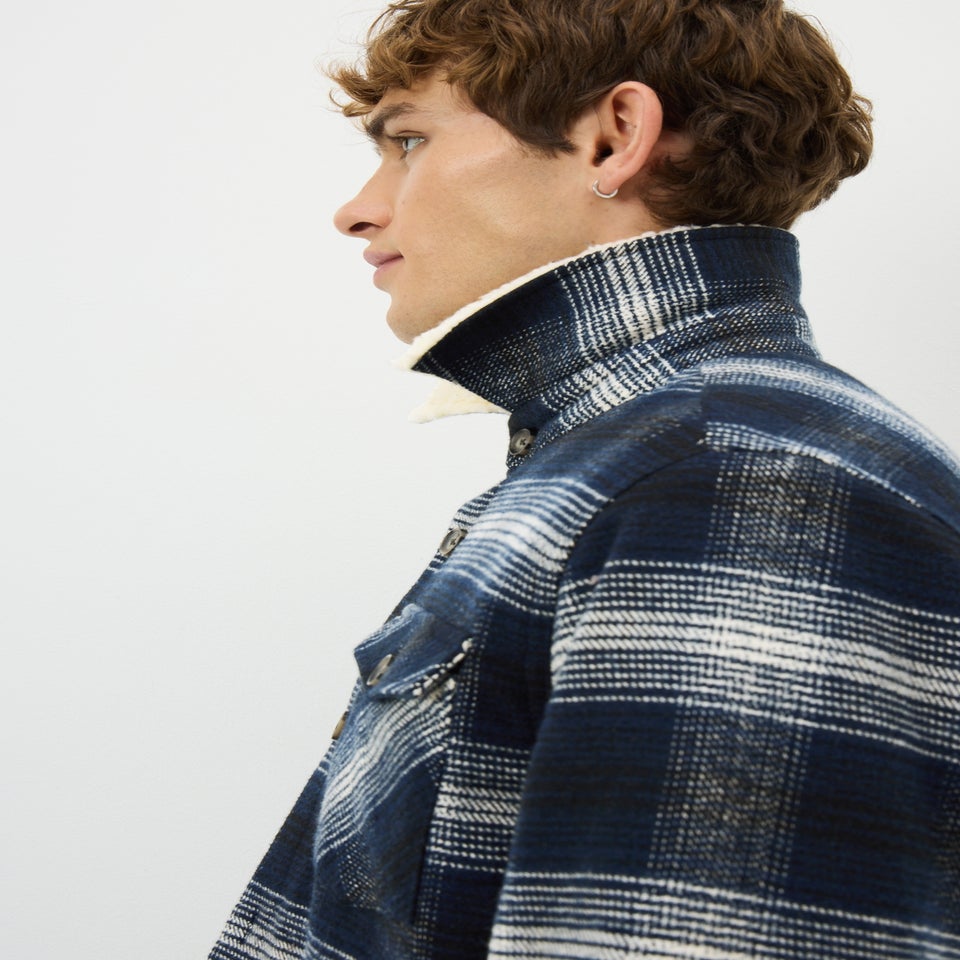 Navy Check Borg Lined Shacket