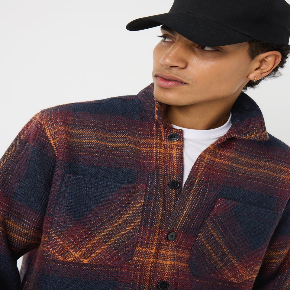 Burgundy Lined Check Shacket