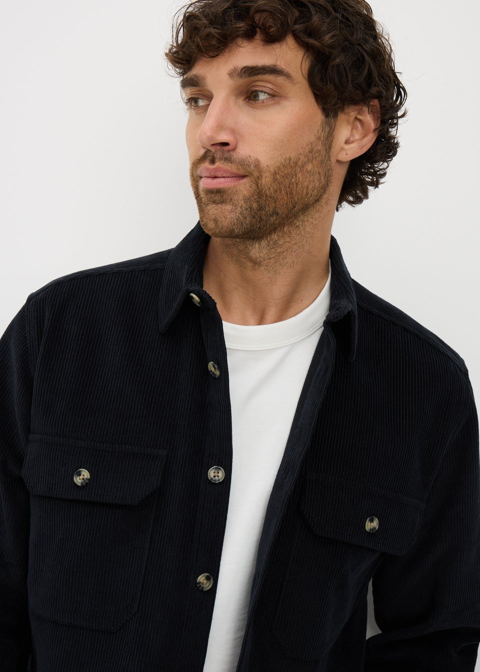 Navy Long Sleeve Corduroy Over-Shirt