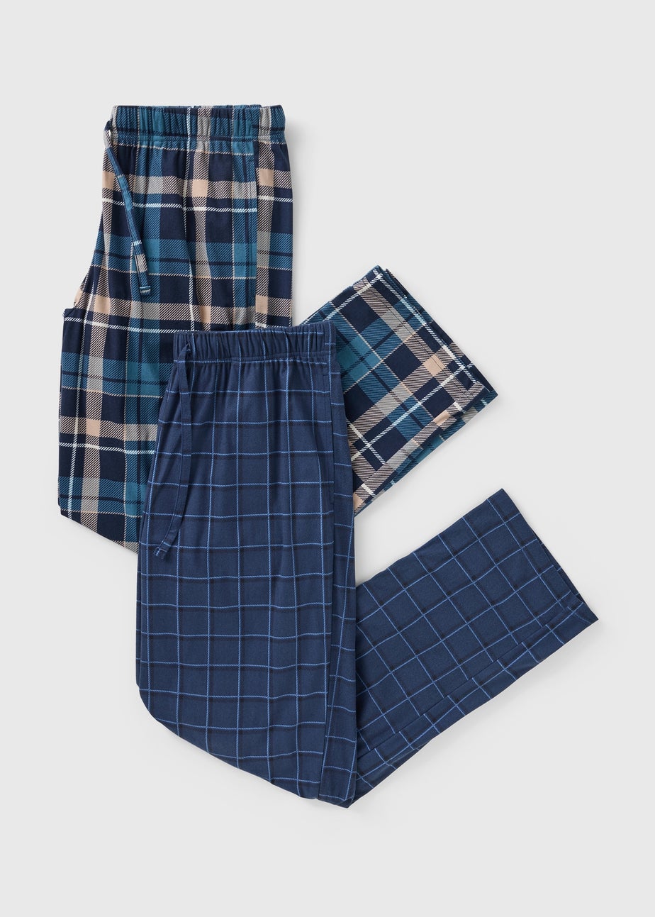 2 Pack Blue Check Slinky Pyjama Bottoms