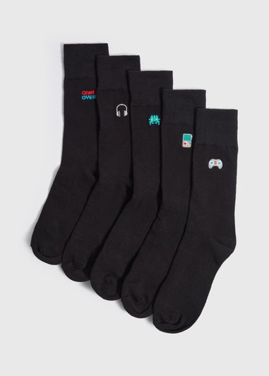 5 Pack Black Gaming Design Socks