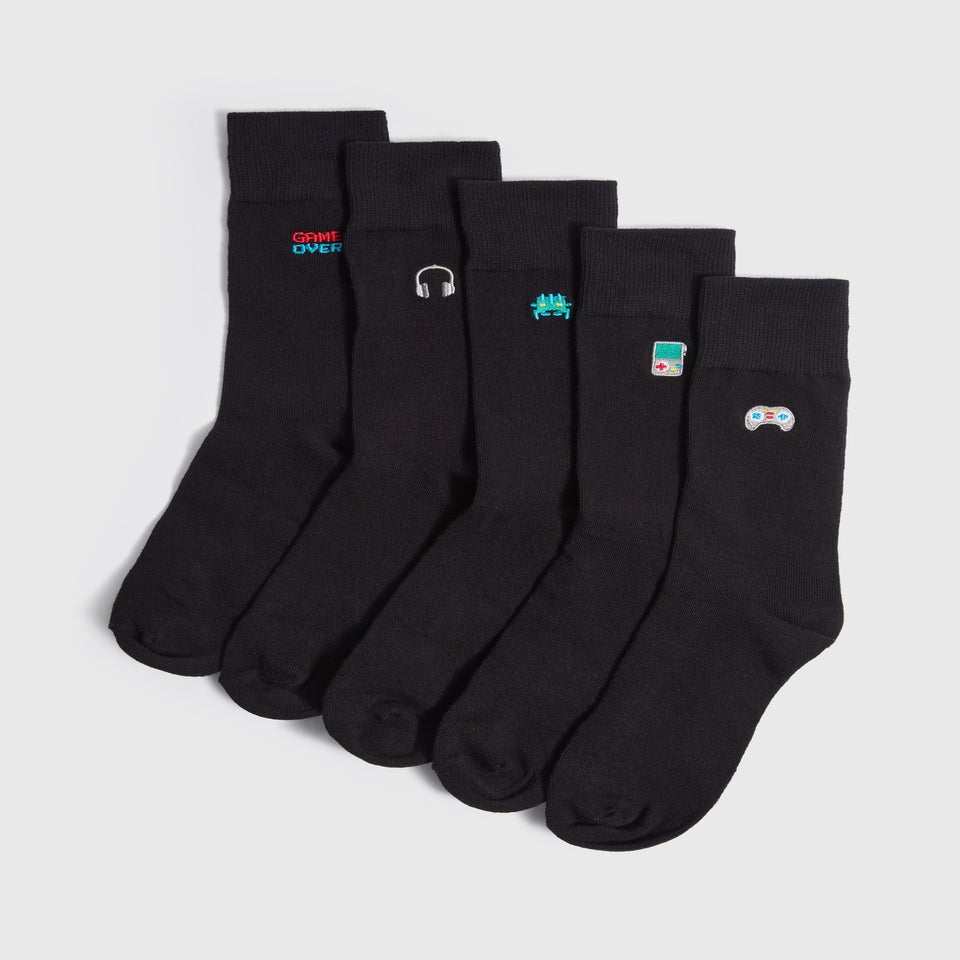 5 Pack Black Gaming Design Socks