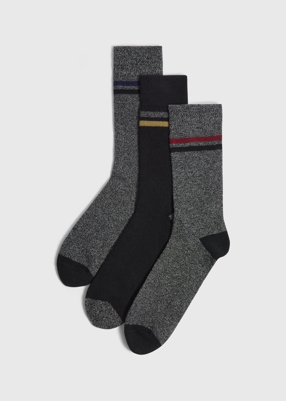 3 Pack Grey Stripe Thermal Socks