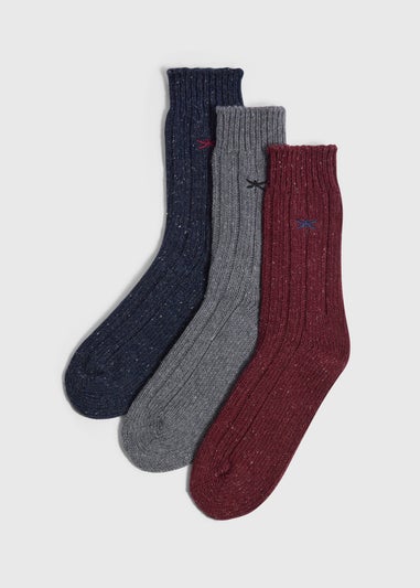 3 Pack Multicolour Embroidered Thermal Socks