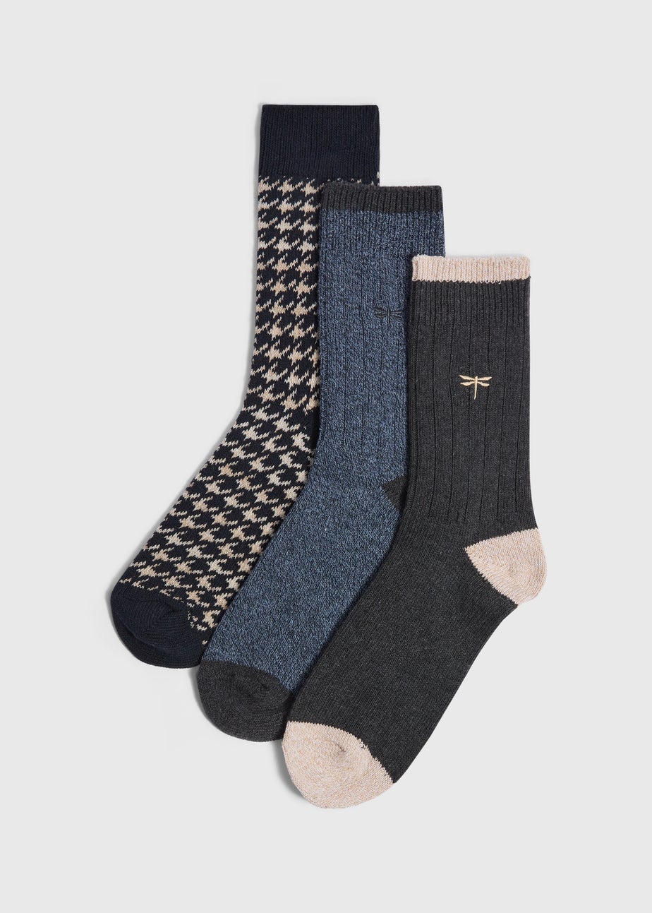 3 Pack Multicolour Dogstooth Boot Socks