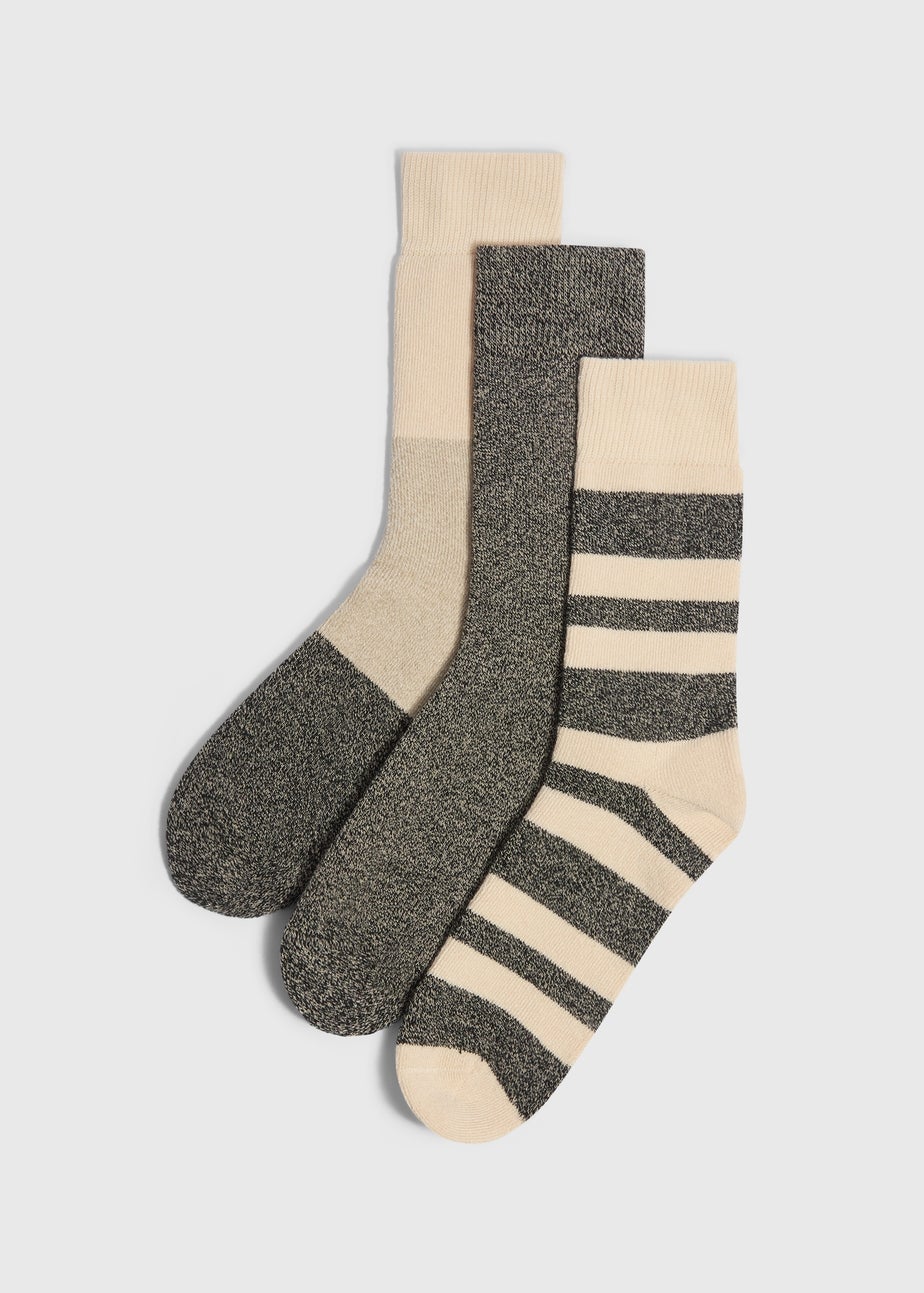 3 Pack Grey Mono Stripe Cushioned Socks