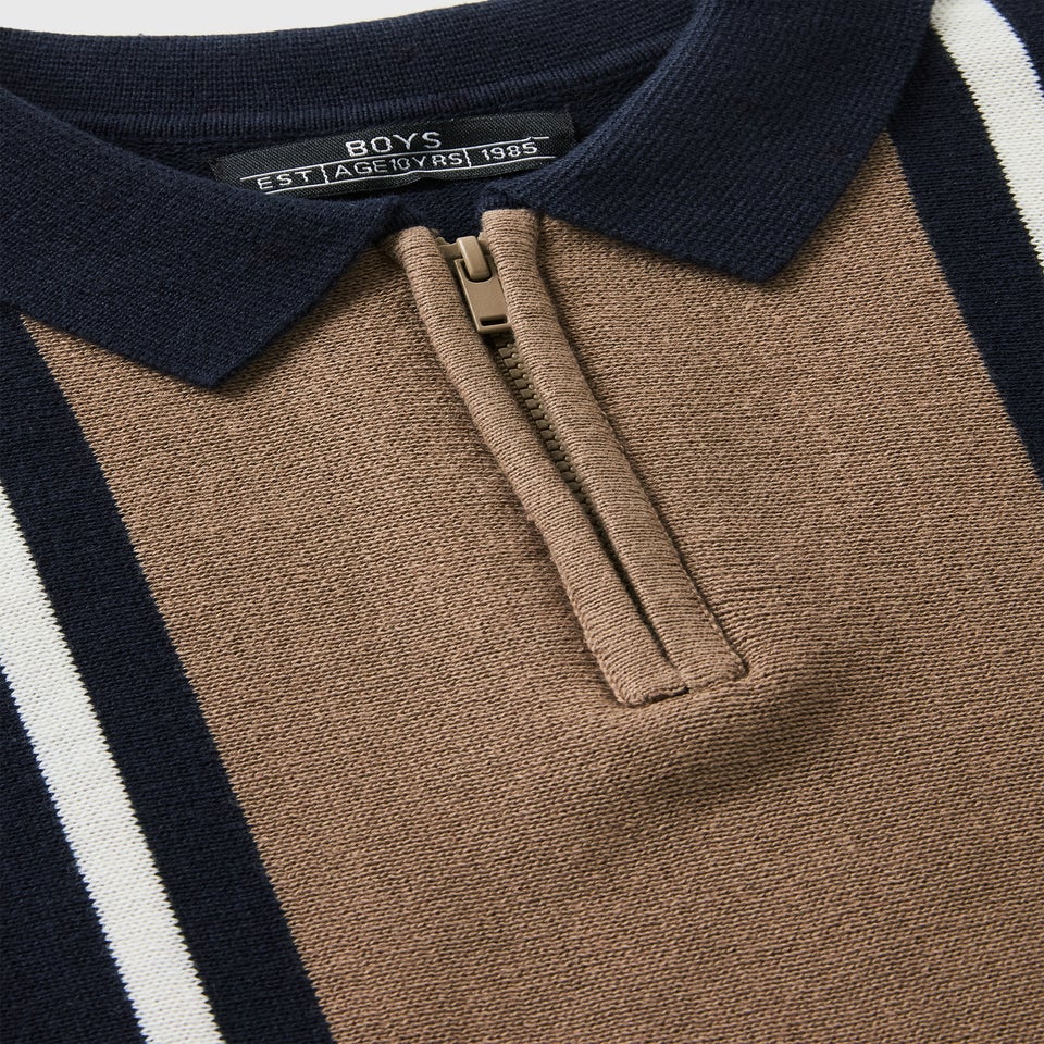 Boys Navy Knit Stripe Polo  (7-15yrs)