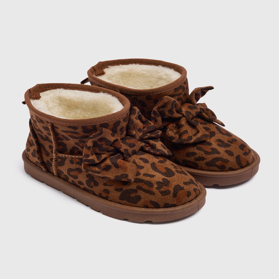 Girls Tan Leopard Snug Boots (Younger 4-9)