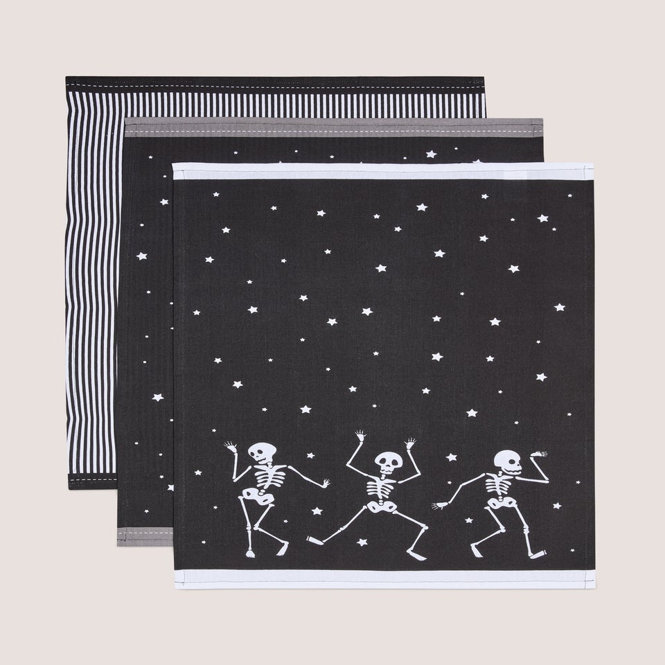 3 Pack Black Skelton Tea Towels