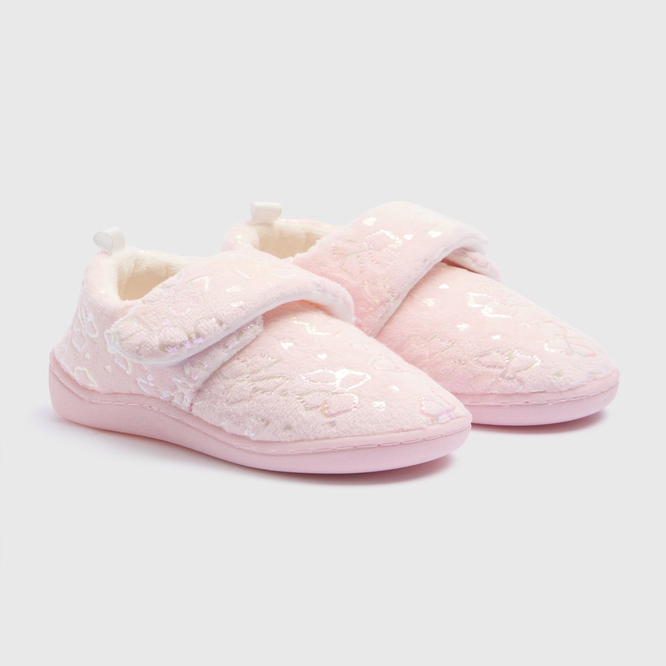 Girls Pink Bow Slippers (Younger 4-12)
