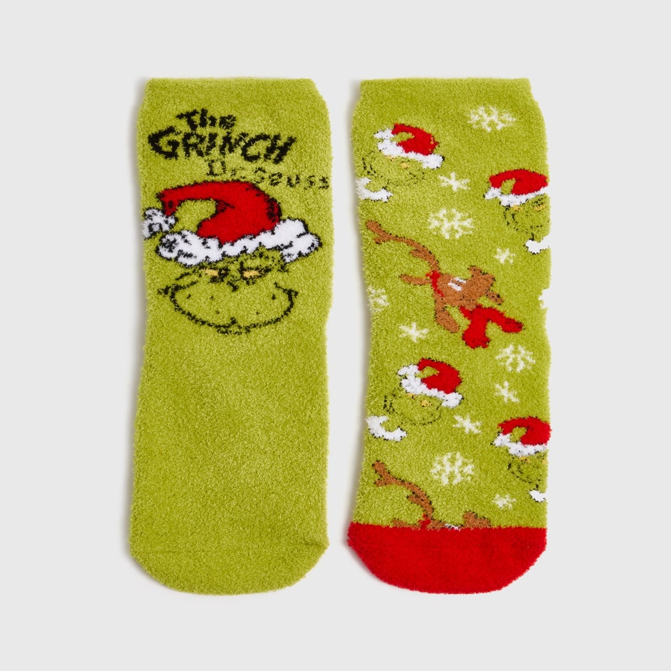 Grinch 2 Pack Kids Green Cosy Socks (Younger 6-Older 5.5)