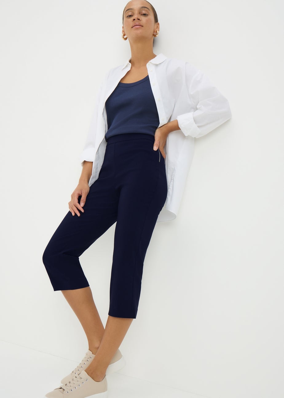 Navy Bengaline Cropped Leggings