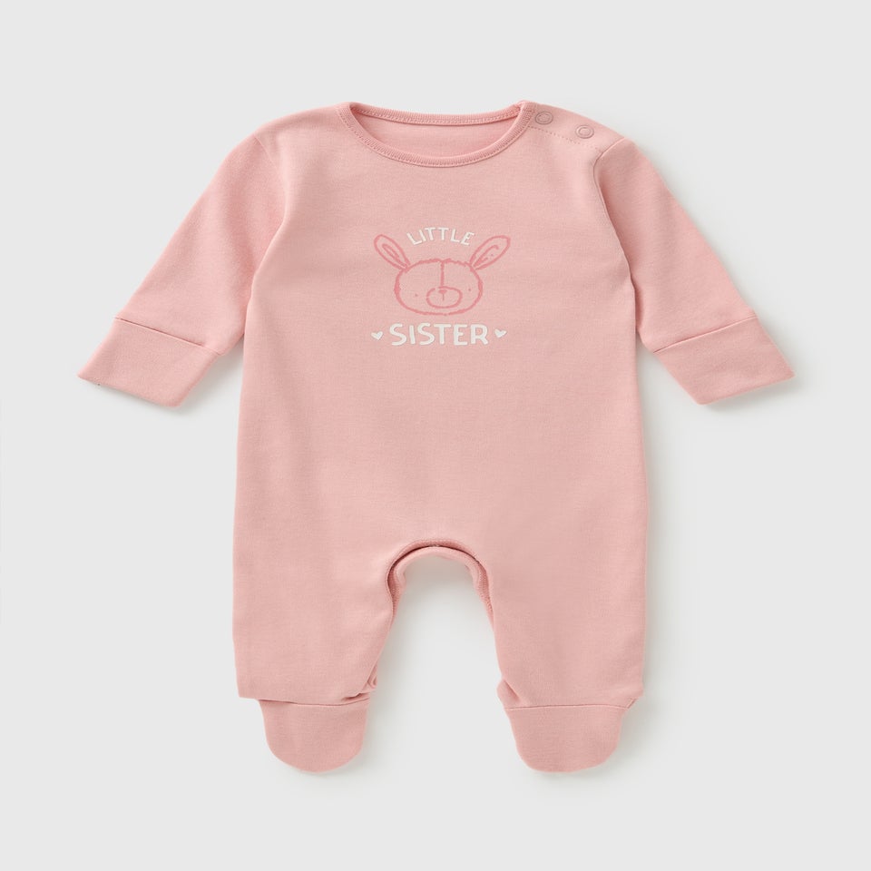 Baby Pink Little Sister Sleepsuit (Newborn-18mths)