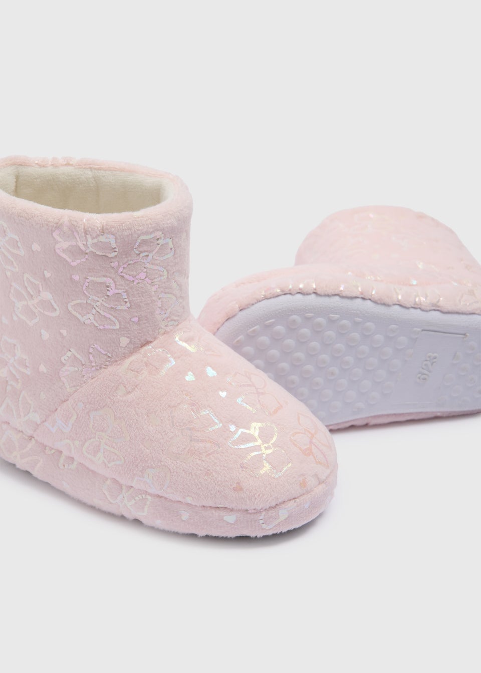 Girls Pink Shiny Bow Slipper Boots (Younger 4-12)